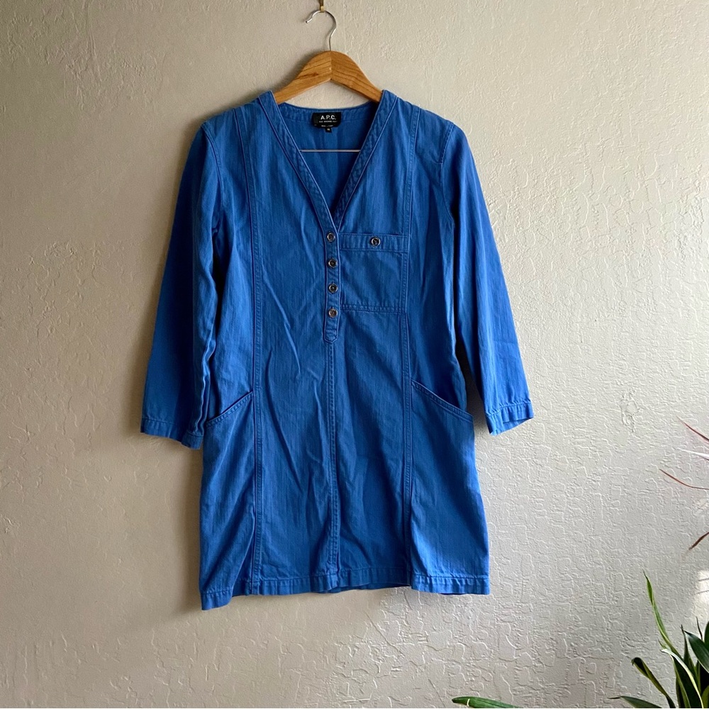 A.P.C. Capucine Blue Long Sleeve Denim Mini Dress